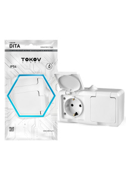 Розетка 2-м ОП Dita 16А IP54 250В с заземл. с крышкой бел. TOKOV ELECTRIC TKL-DT-R2Z-C01-IP54