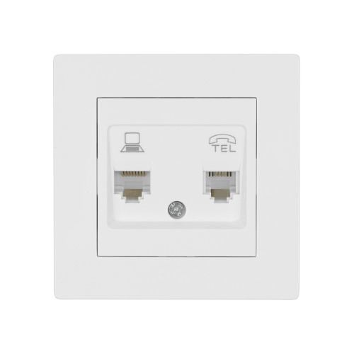 Розетка телефонная RJ11 + компьютерная RJ45 белая Розетка телефонная RJ11 + компьютерная RJ45 белая