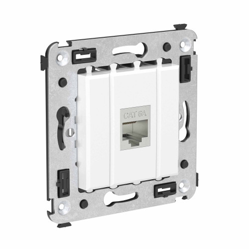 Компьютерная розетка RJ-45 без шторки в стену, кат.6A одинарная экранированная, Avanti, белое облако Компьютерная розетка RJ-45 без шторки в стену, кат.6A одинарная экранированная, Avanti, белое облако