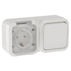 TORS Блок розетка + выключатель горизонтальный 16А IP55 TS342 белый IEK