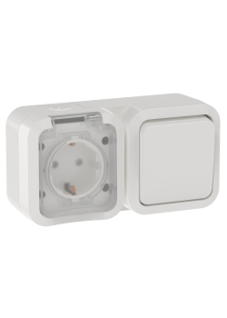 TORS Блок розетка + выключатель горизонтальный 16А IP55 TS342 белый IEK