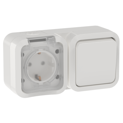 TORS Блок розетка + выключатель горизонтальный 16А IP55 TS342 белый IEK