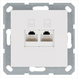 Розетка компьютерная 2-м RJ45 IP20 кат. 5E механизм бел. глянцевый Jasmart G6106W