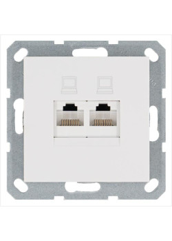Розетка компьютерная 2-м RJ45 IP20 кат. 5E механизм бел. глянцевый Jasmart G6106W