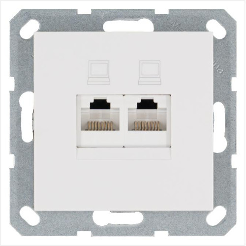 Розетка компьютерная 2-м RJ45 IP20 кат. 5E механизм бел. глянцевый Jasmart G6106W