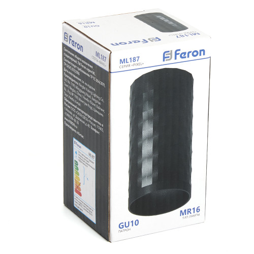 Светильник потолочный Feron ML187 Barrel PIXEL MR16 GU10 35W 230V, чёрный Светильник потолочный Feron ML187 Barrel PIXEL MR16 GU10 35W 230V, чёрный