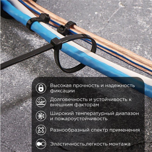 Хомут кабельный 3.6х200 нейл. черн. (уп.100шт) Rexant 07-0201 Хомут кабельный 3.6х200 нейл. черн. (уп.100шт) Rexant 07-0201