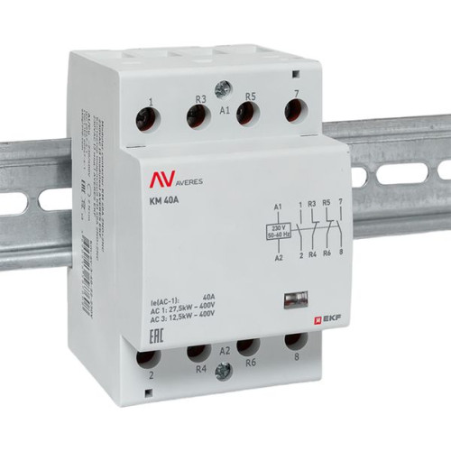 Контактор модульный КМ 40А 2NO+2NC 230В АС (3 мод.) AVERES EKF Контактор модульный КМ 40А 2NO+2NC 230В АС (3 мод.) AVERES EKF