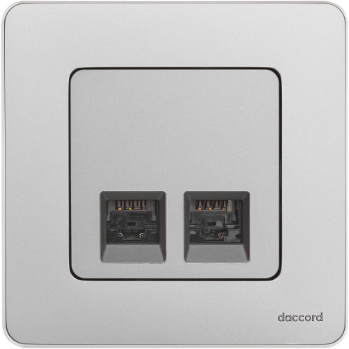 INSPIRIA Розетка компьютерная двойная RJ45 категория 5Е UTP алюминий INSPIRIA Розетка компьютерная двойная RJ45 категория 5Е UTP алюминий