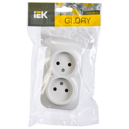GLORY Розетка 2-местная для открытой установки без заземления без защитных шторок 10А РС22-2-ХБ белый IEK