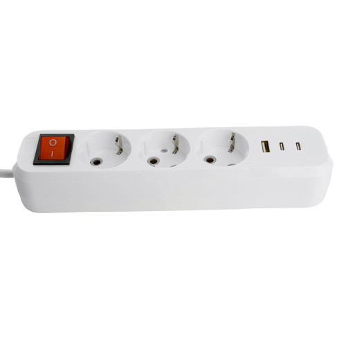 Удлинитель 3-местный с/з с выключ. STEKKER HM071-31-05 3x1мм2, 5м, 250В, 16А, 1USB+2C, 2.4A, сер Home, белый Удлинитель 3-местный с/з с выключ. STEKKER HM071-31-05 3x1мм2, 5м, 250В, 16А, 1USB+2C, 2.4A, сер Home, белый