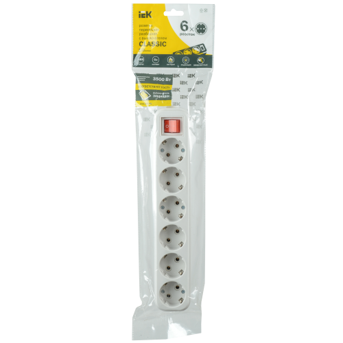 Розетка переносная разборная с заземлением с выключателем К06В 6 мест CLASSIC IEK Розетка переносная разборная с заземлением с выключателем К06В 6 мест CLASSIC IEK