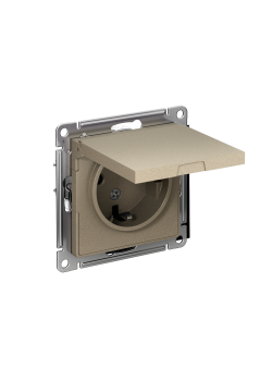 ATLASDESIGN РОЗЕТКА с заземлением со шторками с крышкой, 16А, IP20, механизм, ШАМПАНЬ