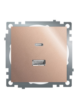 Розетка 2-местная USB + type C (механизм), STEKKER GLS10-7116-02, 250B, 3A, max 20W, серия Катрин, шампань