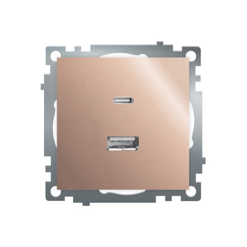 Розетка 2-местная USB + type C (механизм), STEKKER GLS10-7116-02, 250B, 3A, max 20W, серия Катрин, шампань