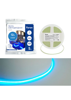 Светодиодная COB лента Feron LS630, 400SMD(2110)/ 7Вт/м 12V 5000*3*1.8мм синий, IP20