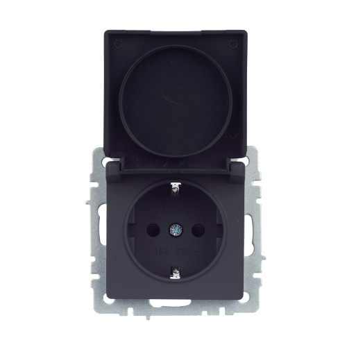 BRITE Розетка 1-местная с заземлением с защитными шторками и крышкой 16А IP44 РСбш10-3-44-БрГ графит IEK BRITE Розетка 1-местная с заземлением с защитными шторками и крышкой 16А IP44 РСбш10-3-44-БрГ графит IEK