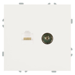 Розетка TV + компьютерная RJ-45 (механизм), STEKKER, серия Эмили, RST00-5106-01, белый фарфор, soft touch