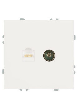 Розетка TV + компьютерная RJ-45 (механизм), STEKKER, серия Эмили, RST00-5106-01, белый фарфор, soft touch