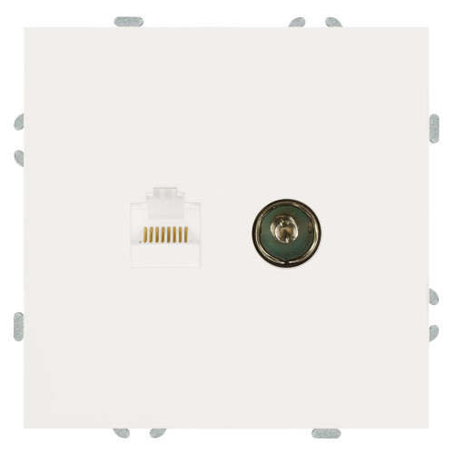 Розетка TV + компьютерная RJ-45 (механизм), STEKKER, серия Эмили, RST00-5106-01, белый фарфор, soft touch