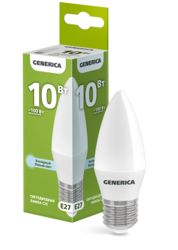 Лампа светодиодная C35 свеча 10Вт 230В 6500К E27 GENERICA
