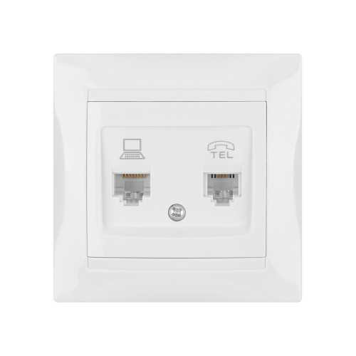 Розетка телефонная RJ11 + компьютерная RJ45 белая Розетка телефонная RJ11 + компьютерная RJ45 белая