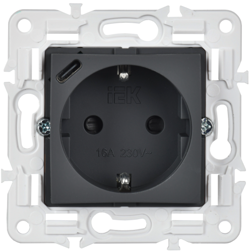 SKANDY Розетка с заземлением с защитными шторками 16А с USB C 18Вт SK-R17G графит IEK