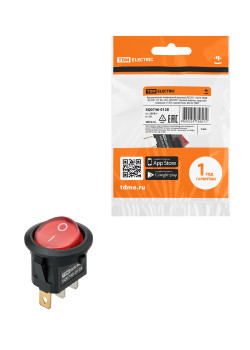 Выключатель клавишный круглый KCD11-101N 250В AC/DC, 1P, 3А, (3с), ON-OFF, черный корпус, красная клавиша с LED подсветкой, Micro TDM
