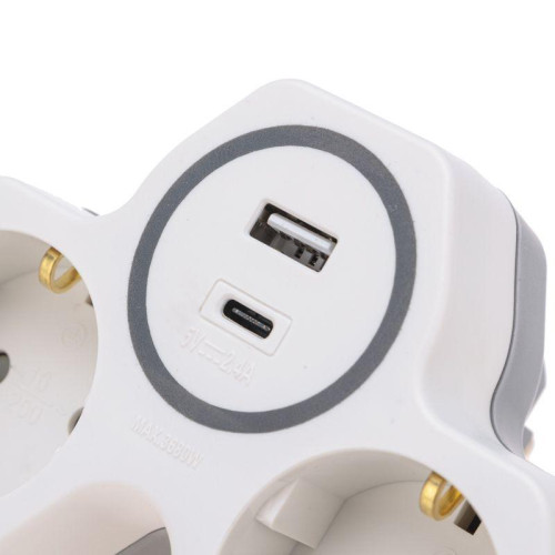 Разветвитель 2-м 16А + USB-A + USB-C с заземл. защ. шторки бел. Rexant 11-1253 Разветвитель 2-м 16А + USB-A + USB-C с заземл. защ. шторки бел. Rexant 11-1253