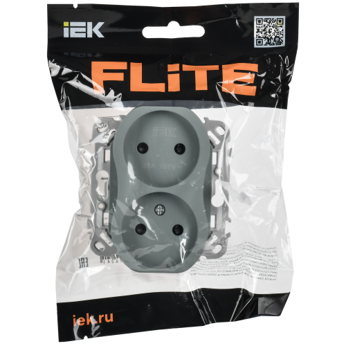 FLITE Розетка 2-местная без заземления с защитными шторками безвинтовое крепление 10А РСш02-1-ФлС серый IEK FLITE Розетка 2-местная без заземления с защитными шторками безвинтовое крепление 10А РСш02-1-ФлС серый IEK