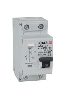 АВДТ с защитой от сверхтоков АВДТ32-22C16-AC-УХЛ4 (2P, C16, 30mA) 4,5кА-КЭАЗ