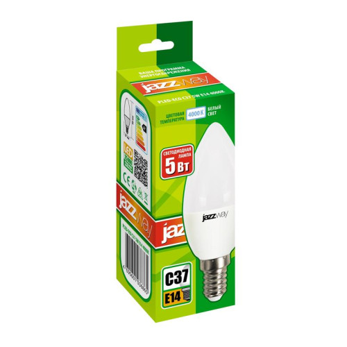 Лампа светодиодная PLED-ECO 5Вт C37 свеча 4000К нейтр. бел. E14 400лм 220-240В JazzWay 1036865A Лампа светодиодная PLED-ECO 5Вт C37 свеча 4000К нейтр. бел. E14 400лм 220-240В JazzWay 1036865A
