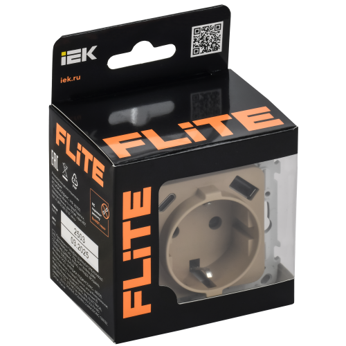FLITE Розетка 1-местная с заземлением с защитными шторками 16А с USB A+C 20Вт безвинтовое крепление РСЮшс11-1-ФлХ хаки IEK