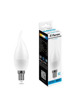 Лампа светодиодная Feron LB-570 Свеча на ветру E14 9W 175-265V 6400K