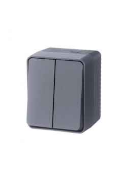 ATLASDESIGN PROFI IP54 О/У 2-клавишный ВЫКЛЮЧАТЕЛЬ, сх.5, 10АХ, АНТРАЦИТ