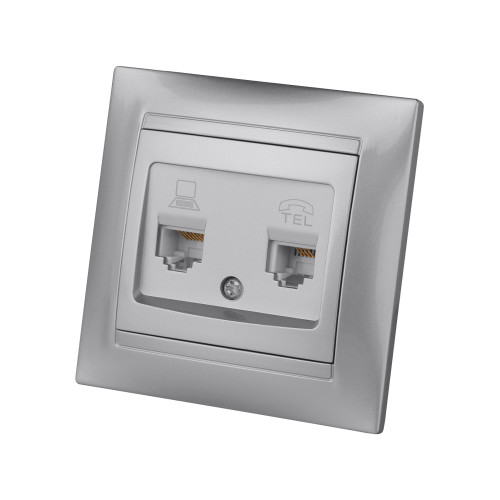 Розетка телефонная RJ11 + компьютерная RJ45 серебр. металлик Розетка телефонная RJ11 + компьютерная RJ45 серебр. металлик
