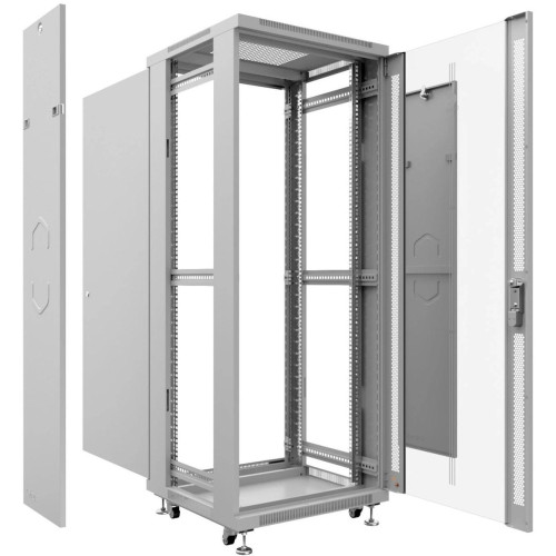 Шкаф коммутационный Cabeus (SH-05C-12U60/60) напольный 12U 600x600мм пер.дв.стекл металл 800кг серый 500мм 730мм IP20 сталь