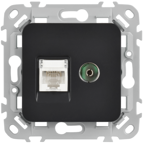 FLITE Розетка 2-местная RJ45/TV категория 5Е UTP РКТВ5е-2-0-ФлЧ черный IEK