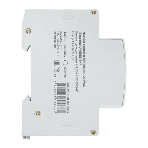 Контактор модульный КМ 20А 2NC 230В АС (1 мод.) AVERES EKF Контактор модульный КМ 20А 2NC 230В АС (1 мод.) AVERES EKF