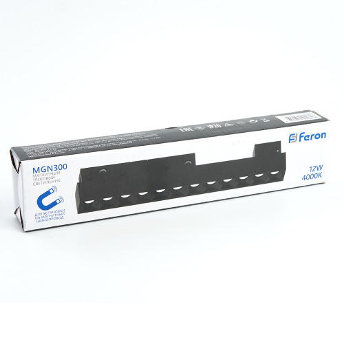 Светильник светодиодный Feron MGN300 трековый низковольтный 12W, 1080 Lm, 4000К, 30 градусов, черный серия LensLine Светильник светодиодный Feron MGN300 трековый низковольтный 12W, 1080 Lm, 4000К, 30 градусов, черный серия LensLine