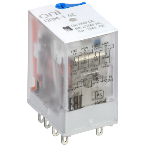 Реле интерфейсное ORM-1 4C 24В DC со светодиодом и тестовой кнопкой ONI
