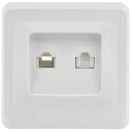 VEGA Розетка 2-местная RJ11/RJ45 РК/Т12-ВБ белый GENERICA