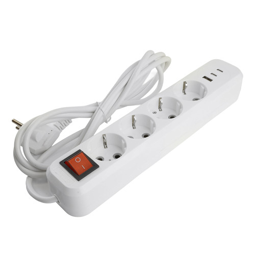 Удлинитель 4-местный с/з с выключ. STEKKER HM071-41-03 3x1мм2, 3м, 250В, 16А, 1USB+2C, 2.4A, сер Home, белый Удлинитель 4-местный с/з с выключ. STEKKER HM071-41-03 3x1мм2, 3м, 250В, 16А, 1USB+2C, 2.4A, сер Home, белый
