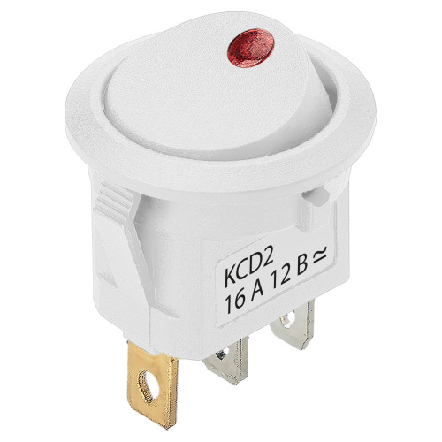 Выключатель клавишный круглый KCD2-101N-2 12В AC/DC, 1P, 16А, (3с), ON-OFF, белый с красной точечной LED подсветкой TDM Выключатель клавишный круглый KCD2-101N-2 12В AC/DC, 1P, 16А, (3с), ON-OFF, белый с красной точечной LED подсветкой TDM