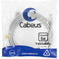Патч-корд Cabeus PC-UTP-RJ45-CAT.5E-5M U/UTP RJ-45 вил.-вилка RJ-45 кат.5E 5м серый ПВХ