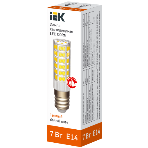 Лампа светодиодная CORN капсула 7Вт 230В 3000К керамика E14 IEK