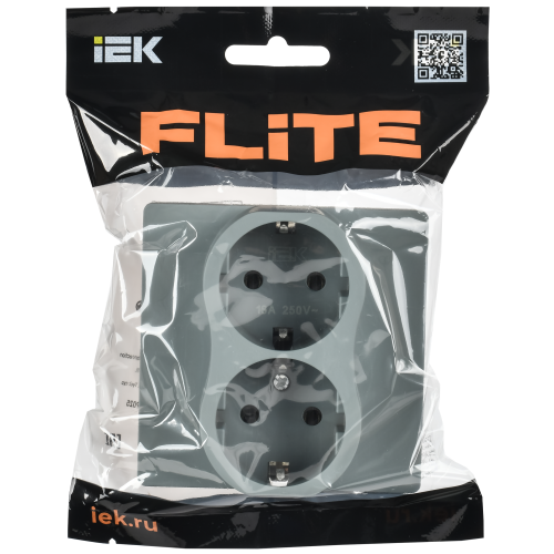 FLITE Розетка 2-местная с заземлением без защитных шторок безвинтовое крепление 16А РС12-1-К-ФлС серый IEK FLITE Розетка 2-местная с заземлением без защитных шторок безвинтовое крепление 16А РС12-1-К-ФлС серый IEK