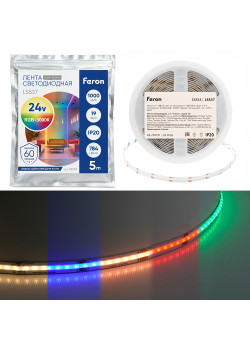 Лента светодиодная  784SMD(2110)/ 19Вт/м 24V 5000*12*2.3мм RGB+3000К, IP20, LS537 FERON