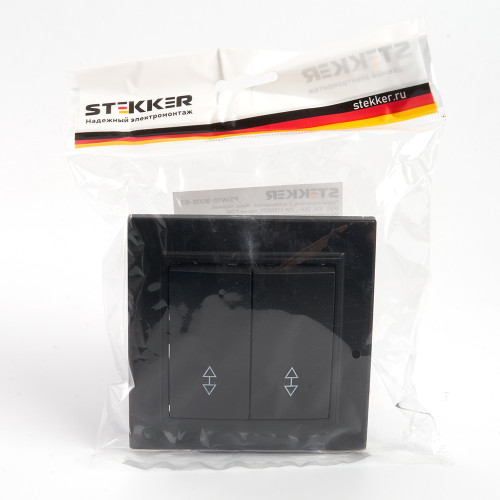 Переключатель 2-клавишный STEKKER PSW10-9008-03, 250В, 10А, серия Эрна, черный Переключатель 2-клавишный STEKKER PSW10-9008-03, 250В, 10А, серия Эрна, черный