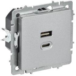 BRITE Розетка USB A+C 45Вт высокоскоростная зарядка РЮ11-2-БрА алюминий IEK